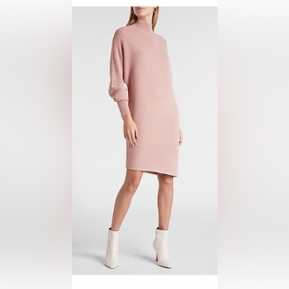 MINT Turtleneck Asymmetrical Hem Midi Sweater Dress BLUSHING MAUVE - Picture 2 of 7